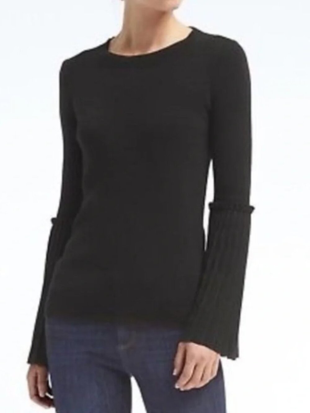 Banana Republic Black Pleated Bell Sleeve Sweater XS